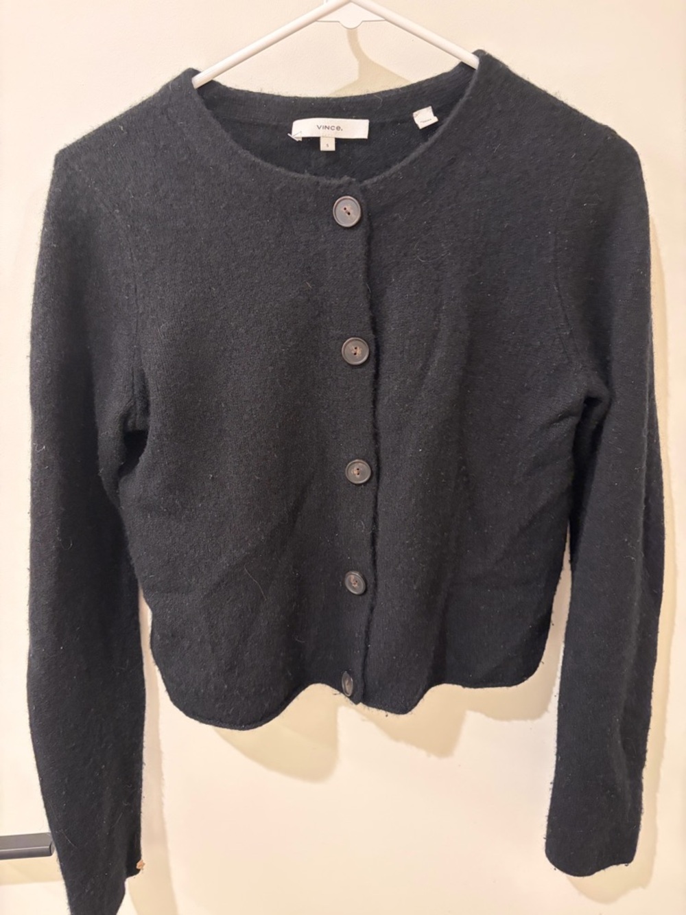 Vince Black Cashmere Button-Front Cropped Cardigan